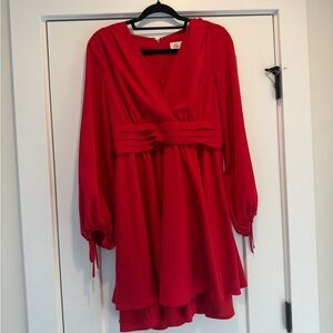 Eliza J Vibrant Red  mini Long Sleeve Dress